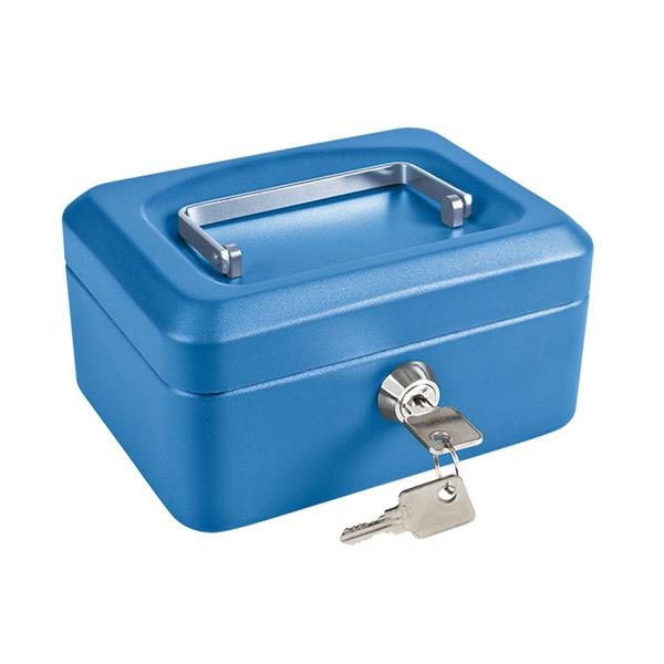Caja caudales color azul. Bandeja portamonedas interior incluida.