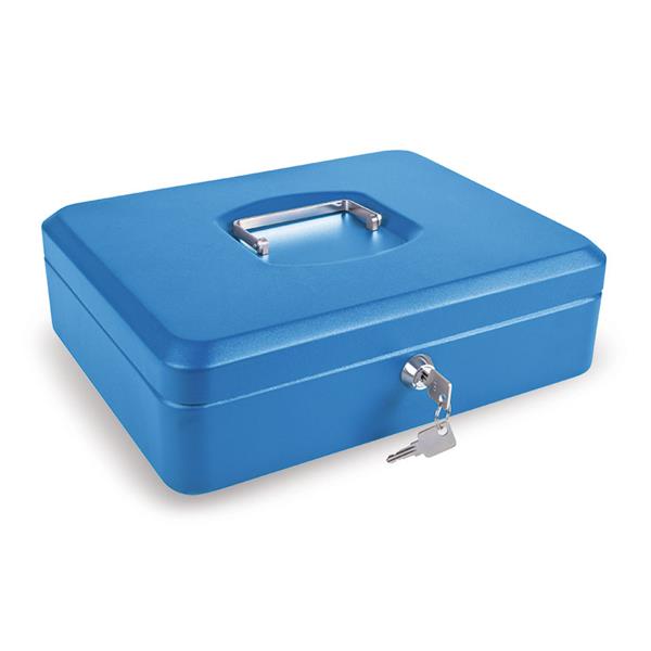 Caja caudales color azul. Bandeja portamonedas interior incluida.