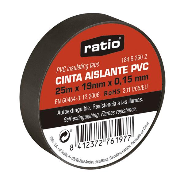 Cinta aislante 19mmx25m negra   0,15mm