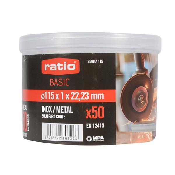 50 discos corte inox. Basic. 115 mm. RATIO.