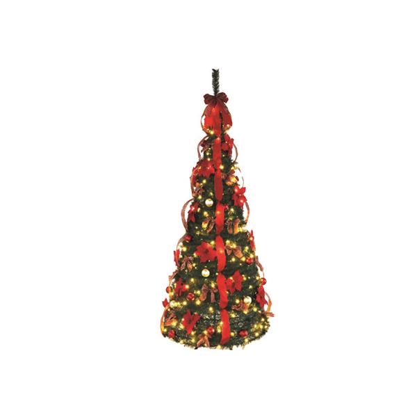 Arbol de navidad retractil con cinta y 100 leds. 60x150 cm.