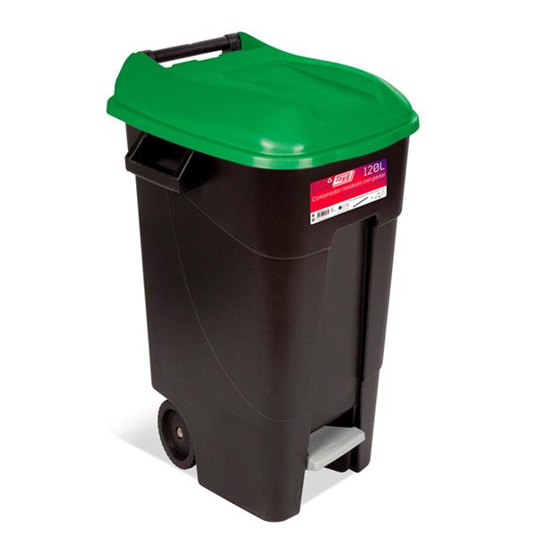 Contenedor con pedal 120 litros. Tapa color verde