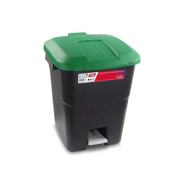 Contenedor con pedal 50 litros. Tapa color verde