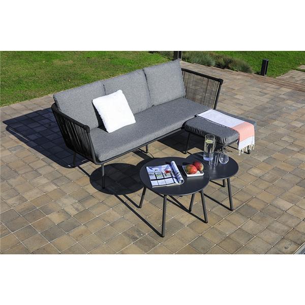 Conjunto Palermo. Sofa acero + 2 mesitas + puff.
