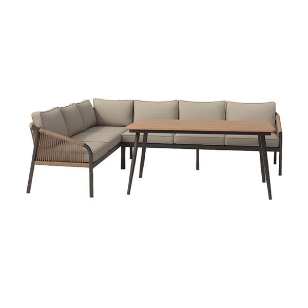 Conjunto jardin esquinero Meru. Cuatro piezas. Rattan sintetico. Tela