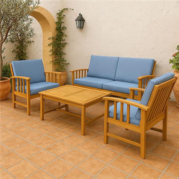Conjunto mueble jardin 4 piezas Litoral. Estructura madera. Color crud