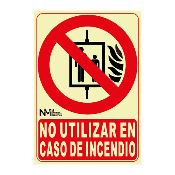 Senal no ut en caso de incendio pvc 0,7mm clase b 210x300mm