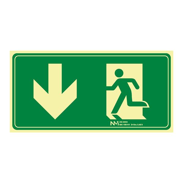 Senal evacuacion flecha abajo pvc 0,7mm clase b