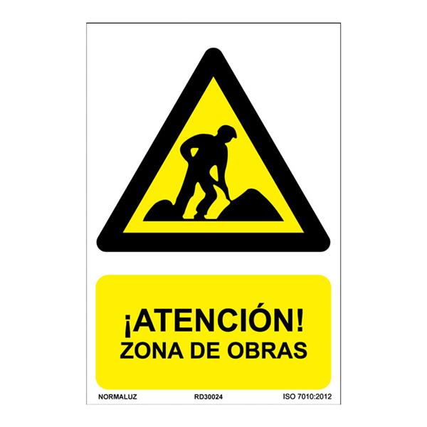 Senal peligro atencion zona de obras pvc 0,7mm 210x300mm