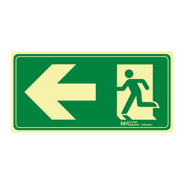 Senal evacuacion flecha izquierda pvc 1mm clase a distancia de vision