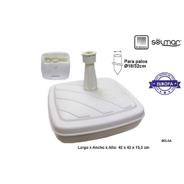 BASE PARASOL CUADRADA PASTICO BLANCA 42X42X12.5
