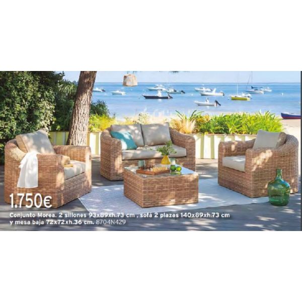 CONJUNTO MOREA RATAN 2 SILLONES + MESA BAJA