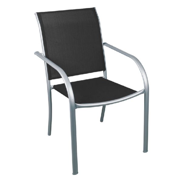 SILLA BRASIL ACERO/TEXTILENE APILABLE NEGRO