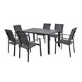 Conjunto comedor terraza Roraima. Siete piezas. Acero. Tipo tela texti